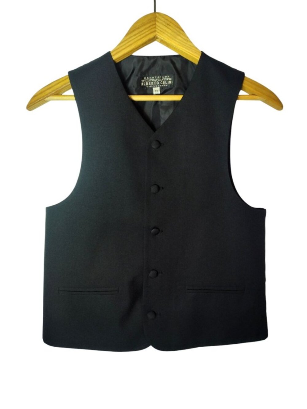 Vintage Alberto Celini Mens Hand Tailored Waist Vest 37R Black Wedding Formal